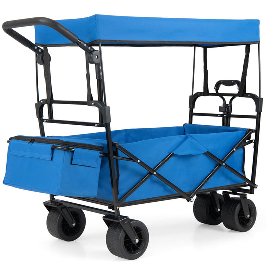 100 L Folding Garden Cart with Adjustable Handles and Canopy
