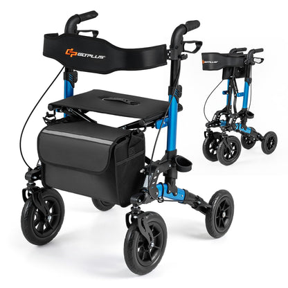 Folding Rolling Walker with Seat and Mesh Backrest for Seniors