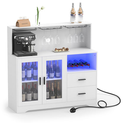 Wine Bar Cabinet with LED Lights & Charging Station