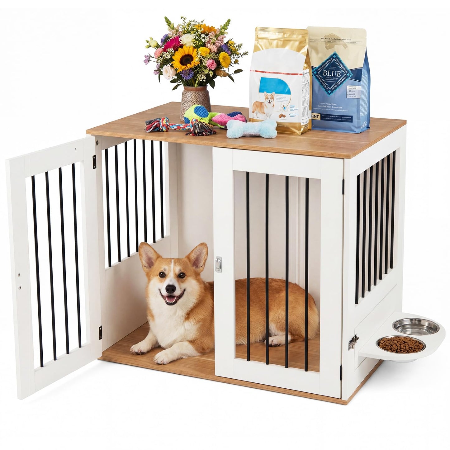 Dog Crate Furniture, Wooden Dogs Cage | 80cm Indoor Puppy Kennel Pet House Side Table