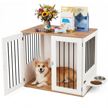 Dog Crate Furniture, Wooden Dogs Cage | 80cm Indoor Puppy Kennel Pet House Side Table