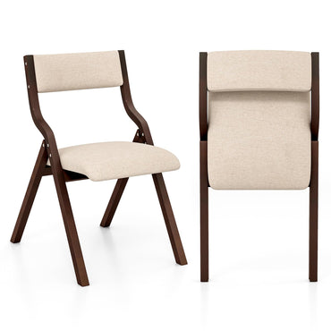 Padded Folding Chair Set of 2, Wooden Counter Dining Chairs with Linen Fabric Seat