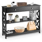 X-Shaped Sofa Side End Table with Drawer and 2 Storage Shelves