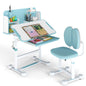 Kid's Study Desk and Chair Set with Tilt Desktop and Footrest Bar