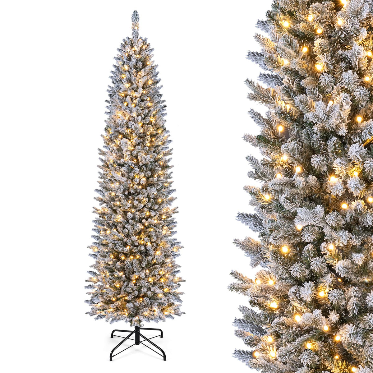 5/6FT Pre-Lit Christmas Tree, Artificial Frosted Hinged