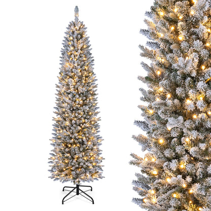 5/6FT Pre-Lit Christmas Tree, Artificial Frosted Hinged