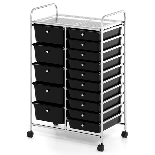 15 Drawers Storage Trolley, Home Office Stationary Rolling Cart with 4 Wheels