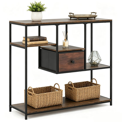 100cm Console Table, Narrow Accent Table Slim Hallway Desk with Drawer and 4-Tier Display Shelf