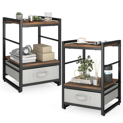 Nightstand Bedside Table with Fabric Drawer Open Wood Shelf