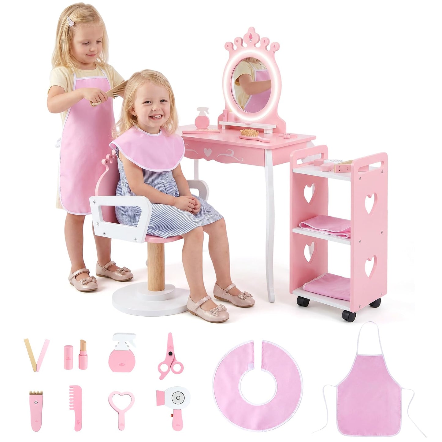 Kids Vanity Table and Chair Set, Girls Dressing Table