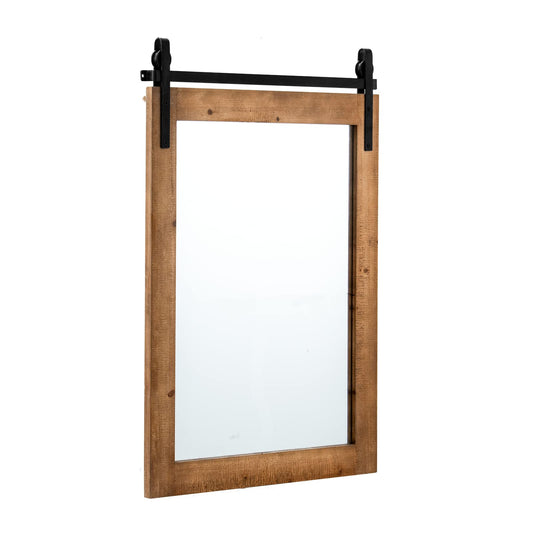 Wall Mounted Mirror with Solid Wood Frame and Metal Bracket