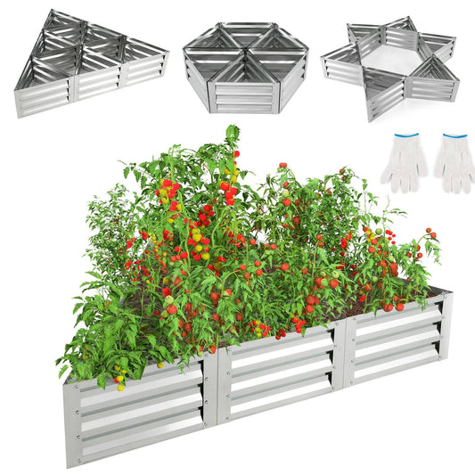 6 PCS Triangular Elevated Planter Box Kit with Open Bottom and Gloves