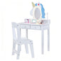 Kids Vanity Set with Lighted Unicorn Mirror & Stool and Jewelry Rack for Girls
