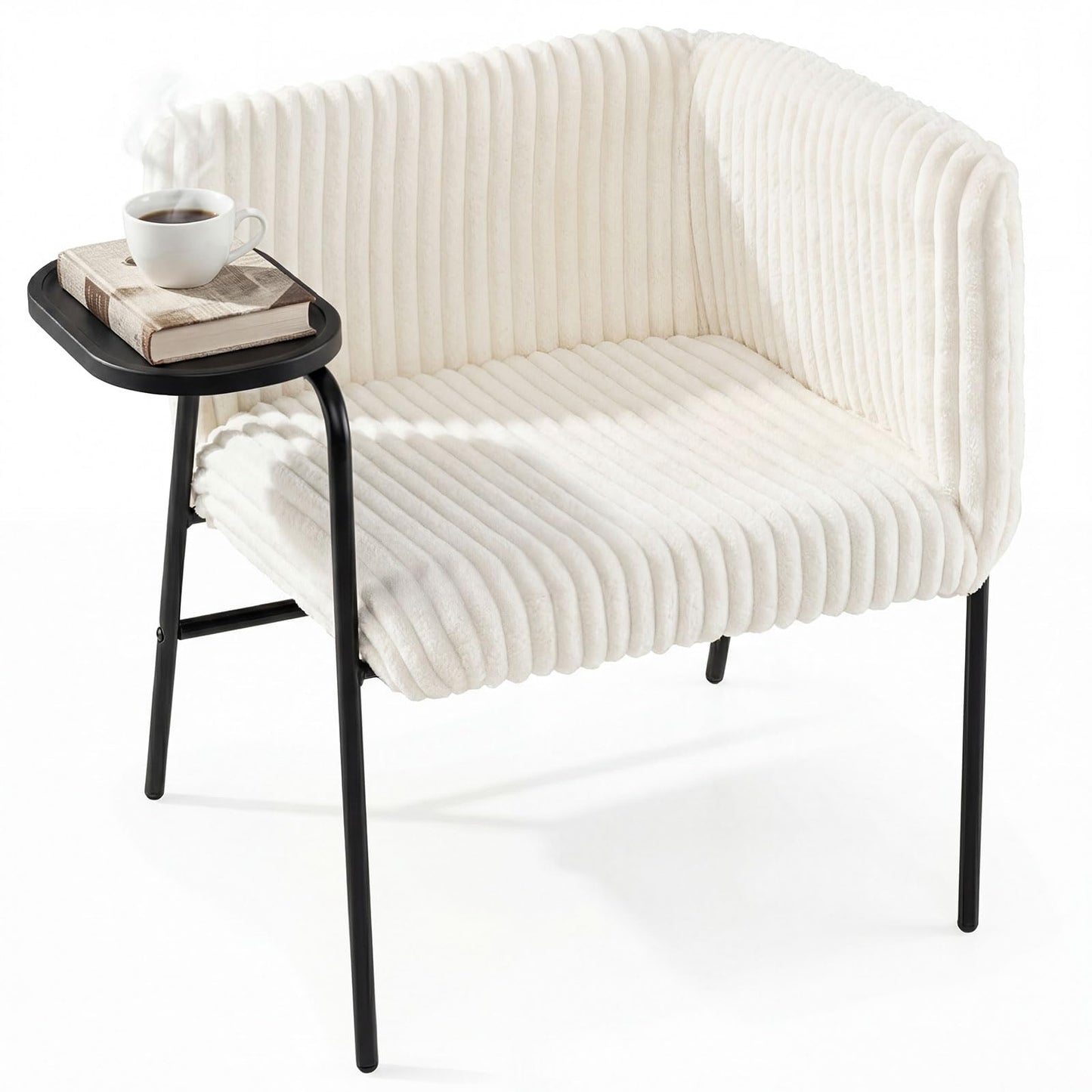 Armchair Accent Chair with Tray Table, Modern Corduroy Upholstered Single Sofa Lounge Armchair
