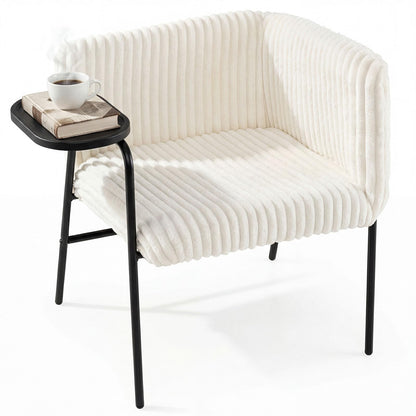 Armchair Accent Chair with Tray Table, Modern Corduroy Upholstered Single Sofa Lounge Armchair