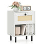 Rattan Nightstand with Drawer and Open Storage Shelf for Living Room