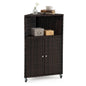 Outdoor Storage Cabinet, PE Rattan Corner Bar Cart with Shelves
