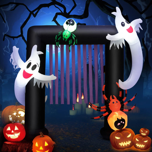 8 Feet Halloween Inflatable Archway with 2 Haunted Ghosts and Spiders