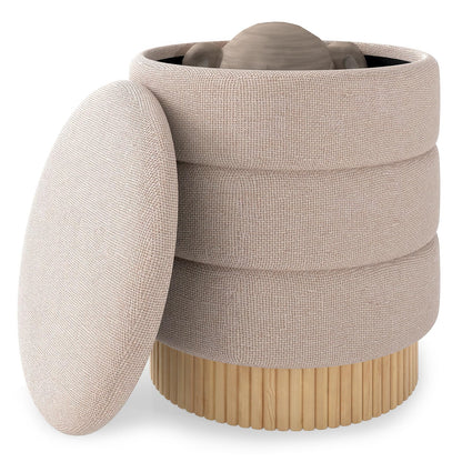 Modern Round Storage Ottoman with Removable Lid and Solid Wood Base