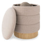 Modern Round Storage Ottoman with Removable Lid and Solid Wood Base