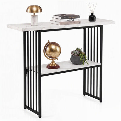 2-Tier Console Table, Faux Marble Slim Entryway Table