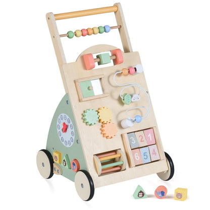 Wooden Baby Walker, 10 in 1 Toddler Push Along Toy with Activity Center