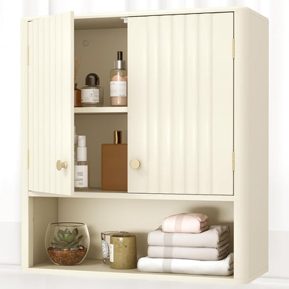 Fluted Bathroom Wall Cabinet Modern Double Door Medicine Cabinet
