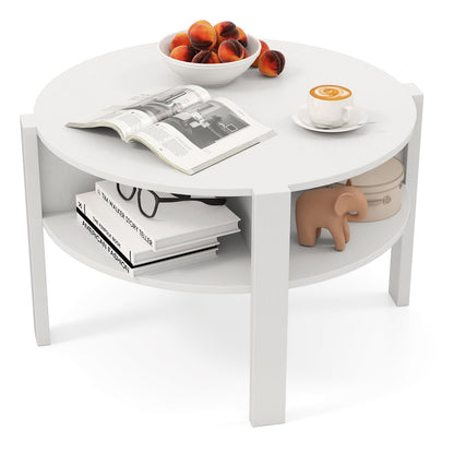 2 Tier Cocktail Center Accent Tea End Sofa Side Table with 4 Open Storage Shelves