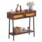 2-Tier Farmhouse Console Table with Colorful LED Lights and Open Shelf