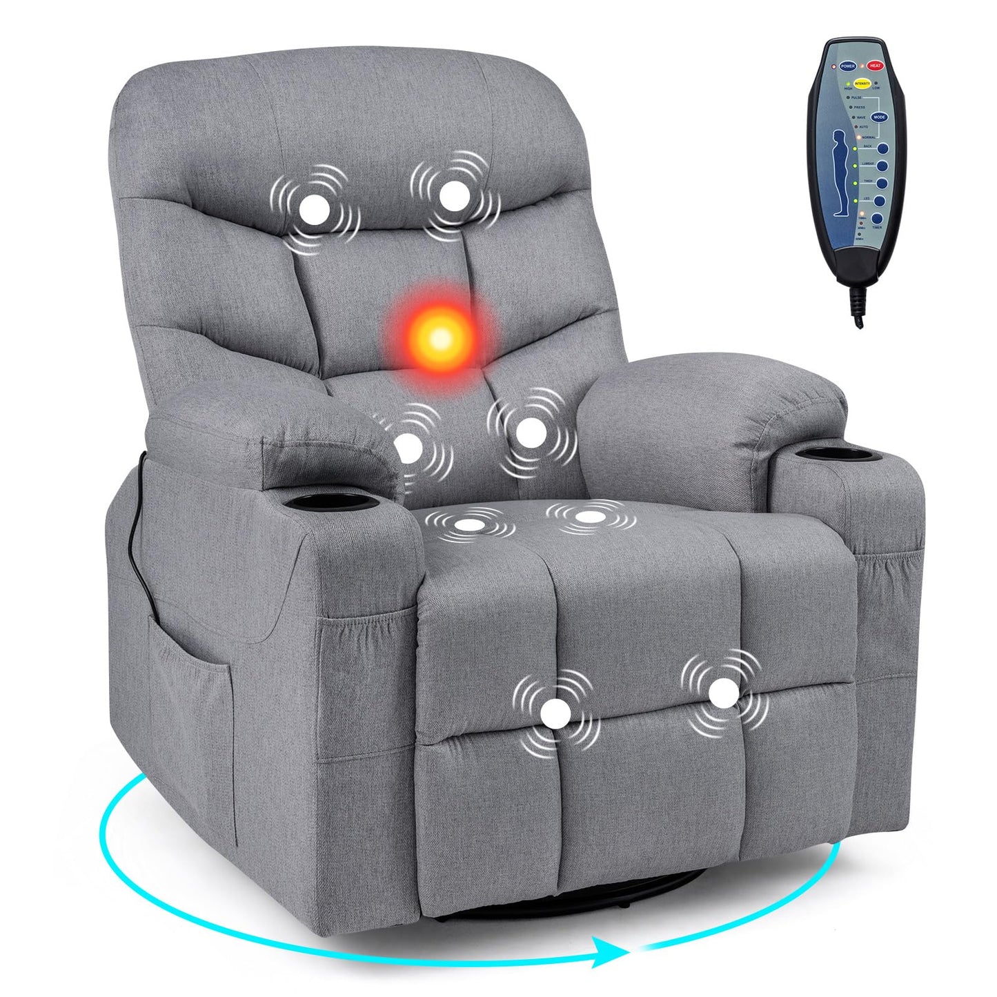 Recliner Chair with Massage and Heat Nursery Rocking Chair with 360° Swivel Function