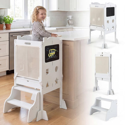 Foldable Toddler Step Stool with Chalkboards and 2-Step Stool for Boys and Girls Aged 2+