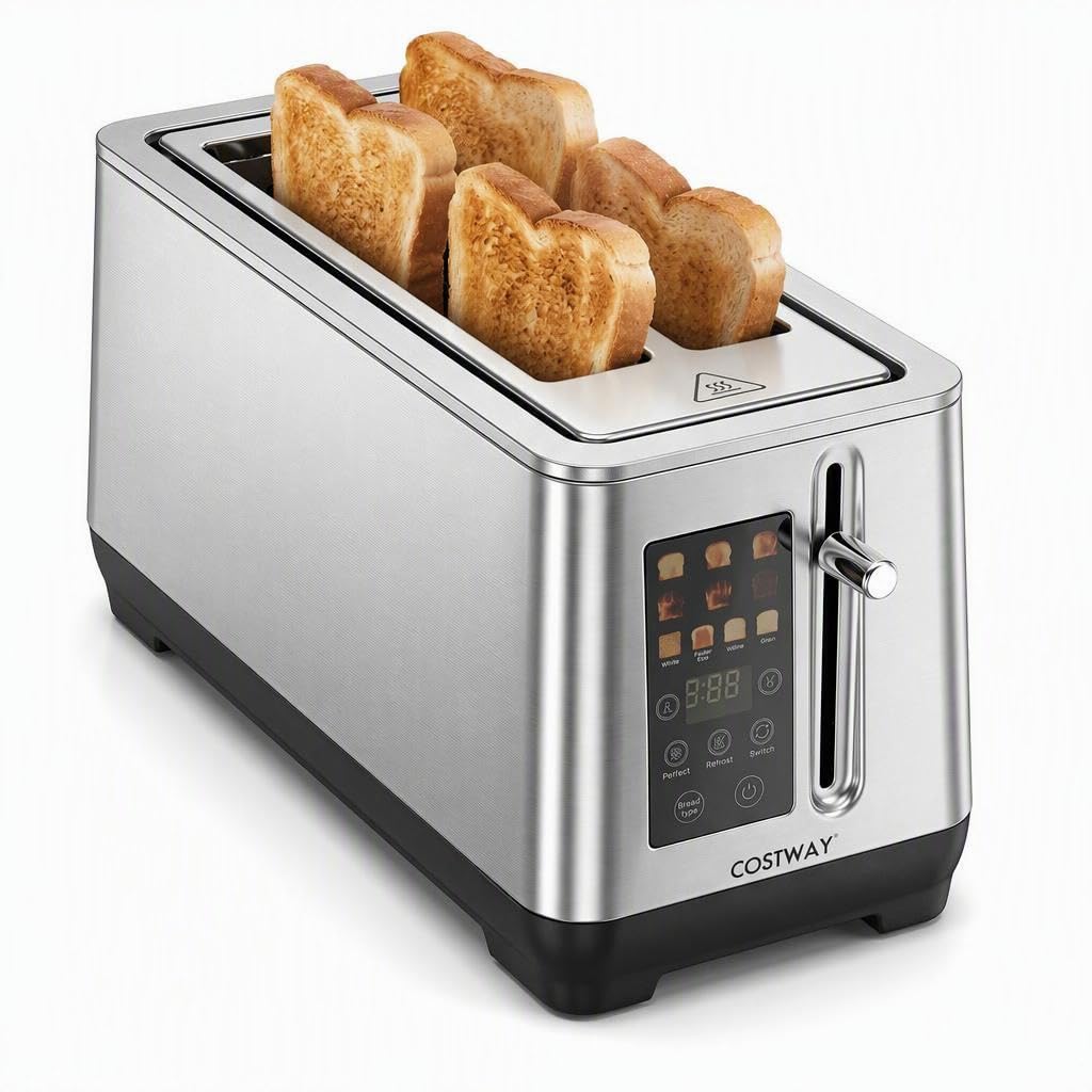 Stainless Steel Toaster with 6 Browning Levels and 4 Bread Types