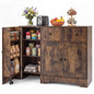 Storage Cabinet with 3 Doors, 3-Tier Side Rack & Lockable Wheel