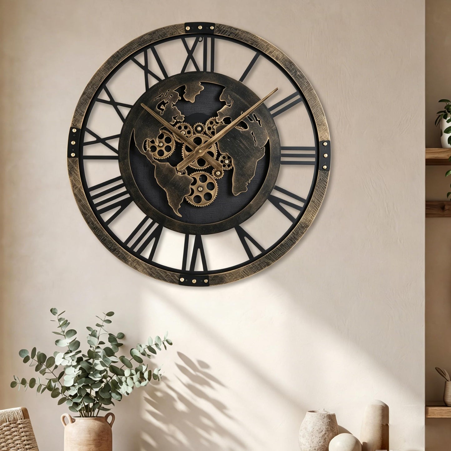 Large Wall Clock, 27”/68cm Metal Non-Ticking Decorative Clock, Battery-Operated Wall Decoration