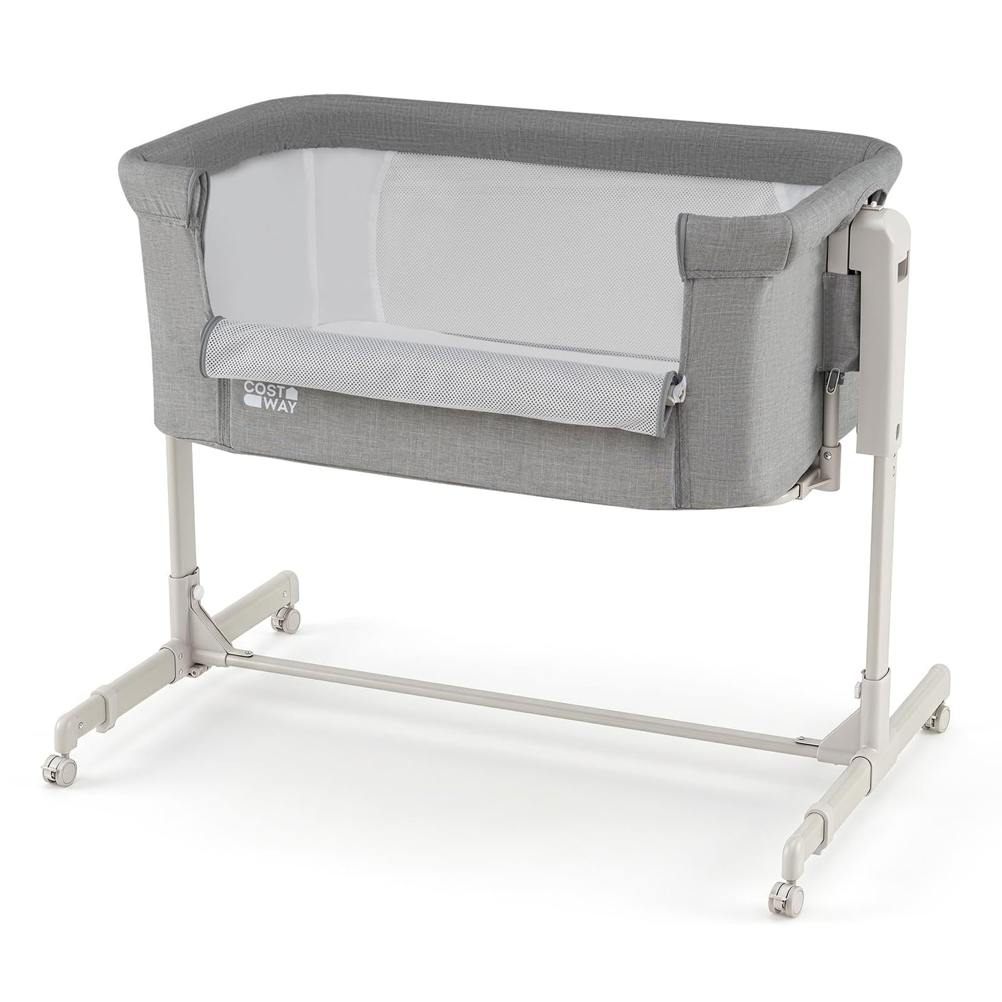 3-in-1 Baby Crib Height-Adjustable Bedside Crib with Castors