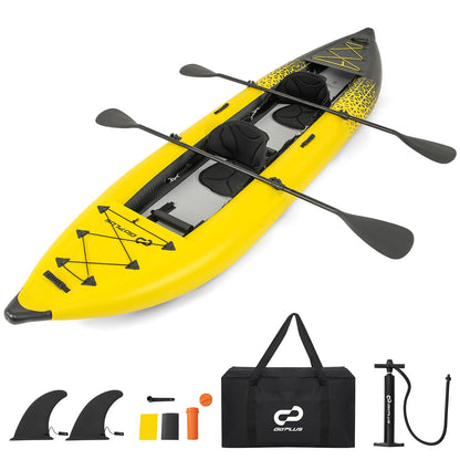 2 Person Inflatable Kayak Set with Aluminum Oars and Padded Seat