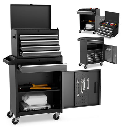 2 in 1 Lockable Metal Tool Chest with Removable Top Cabinet (with Adjustable Shelf)