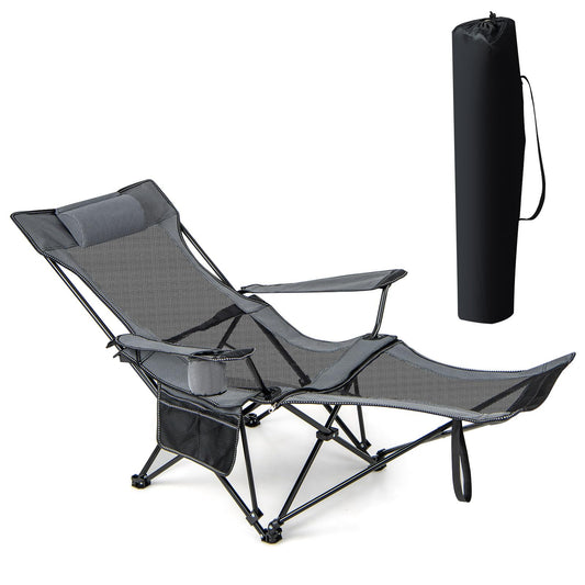 2 in 1 Portable Reclining Camp Chair with Detachable Footrest