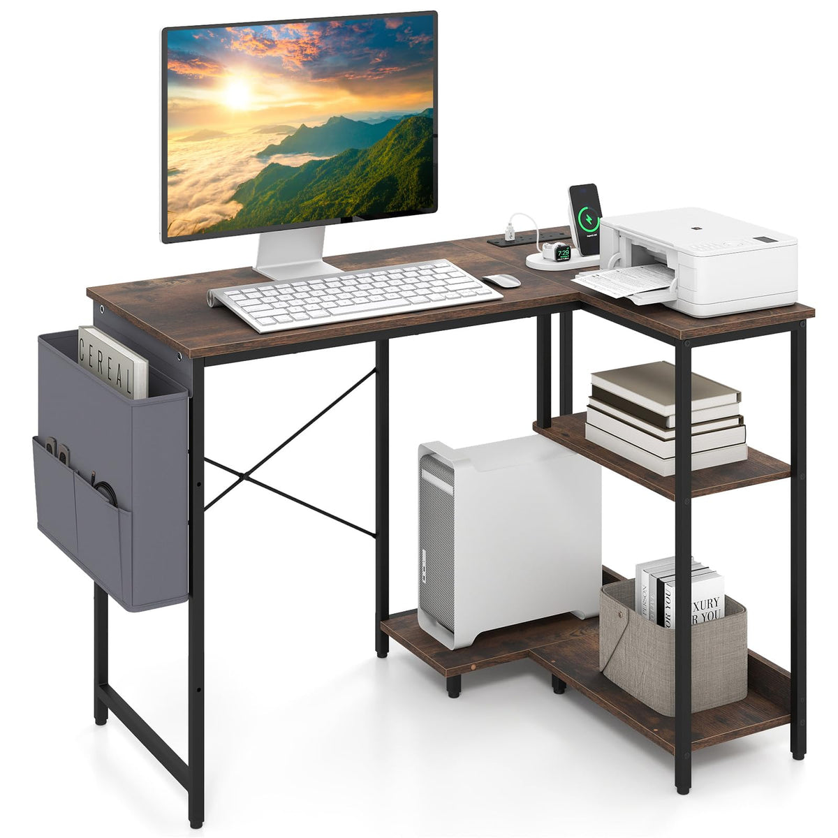 L Shaped Computer Desk, 101 cm Corner Table with Storage