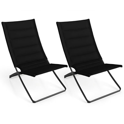 Folding Deck Chairs Set of 2, Outdoor Sling Chair Seaside Sun Lounger