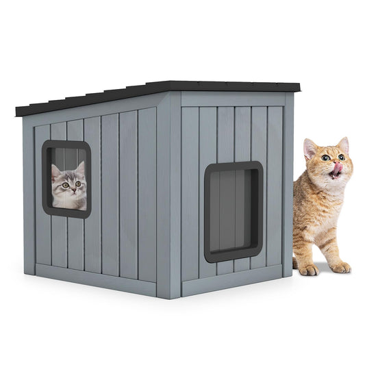 Cat House Pet Kennel with 2 PVC Doors and Sloped Roof