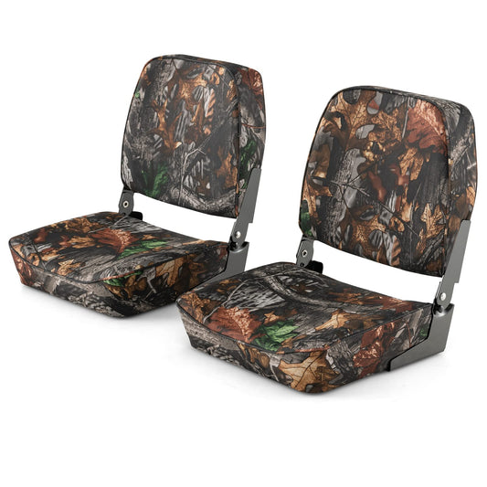 Set of 2 Folding Boat Seats, Low Back Captain Chairs with Metal Hinges and Sponge Padding