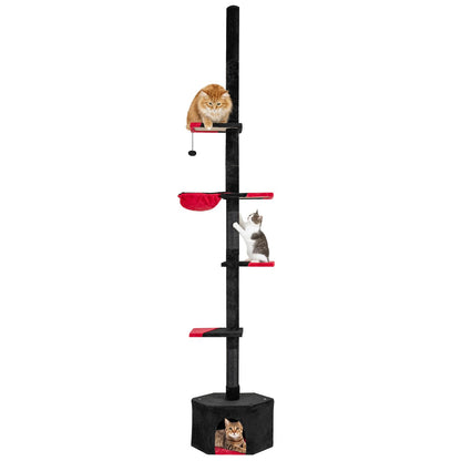 Floor to Ceiling Cat Tree, 5 Tier Tall Cat Tower with 245-300cm Adjustable Height