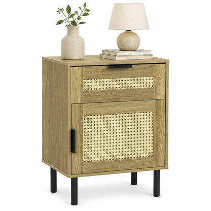 Rattan Bedside Table, End Sofa Side Table with Drawer