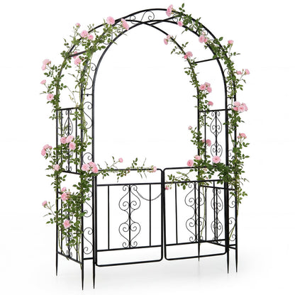 Garden Arch with Gate, Metal Pergola Arbor Trellis for Climbing Plant Rose Vines