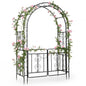 Garden Arch with Gate, Metal Pergola Arbor Trellis for Climbing Plant Rose Vines