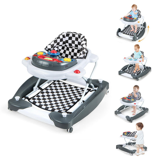 6 in 1 Foldable Push Along Walkers with 3 Adjustable Heights