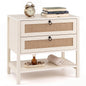 Rattan Bedside Table, Boho Nightstand with 2 Drawers