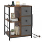 Side Table with Charging Station, Industrial Nightstand Bedside Cabinet