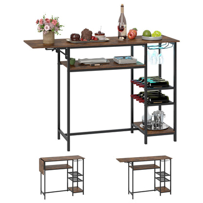 Rectangular Bar Table with RGB LED Lights, Foldable Top & Remote